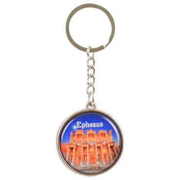 Ephesus Themed Metal Double Face Round Keychain 40x95 mm - 4