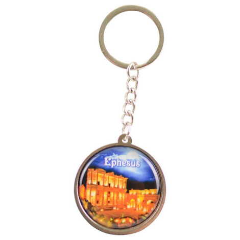 Ephesus Themed Metal Double Face Round Keychain 40x95 mm - 5