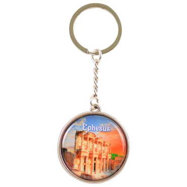 Ephesus Themed Metal Double Face Round Keychain 40x95 mm - 6