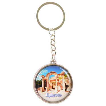 Ephesus Themed Metal Double Face Round Keychain 40x95 mm - 7