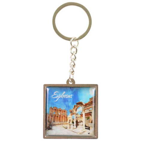 Ephesus Themed Metal Square Shaped Double Face Keychain 36x95 mm - 3