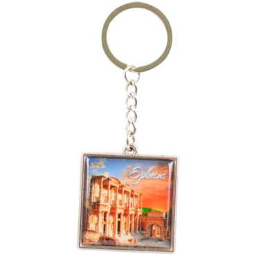 Ephesus Themed Metal Square Shaped Double Face Keychain 36x95 mm - 4