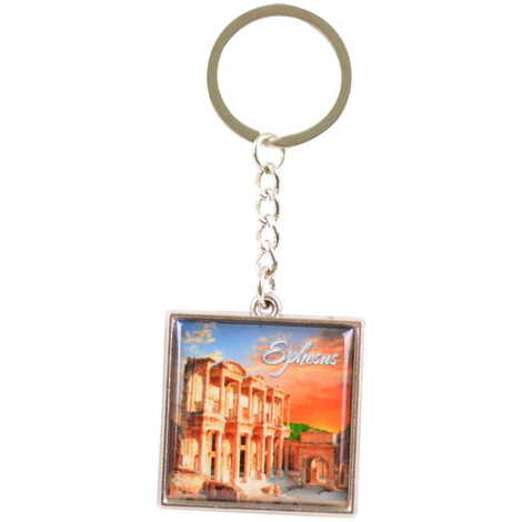 Ephesus Themed Metal Square Shaped Double Face Keychain 36x95 mm - 4