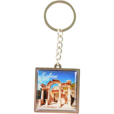 Ephesus Themed Metal Square Shaped Double Face Keychain 36x95 mm - 5