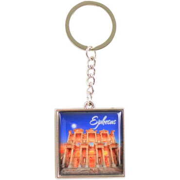 Ephesus Themed Metal Square Shaped Double Face Keychain 36x95 mm - 6