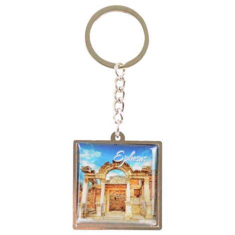 Ephesus Themed Metal Square Shaped Double Face Keychain 36x95 mm - 7