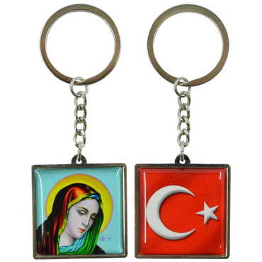 Ephesus Themed Metal Square Shaped Double Face Keychain 36x95 mm - 9