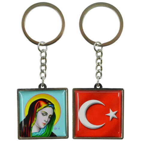 Ephesus Themed Metal Square Shaped Double Face Keychain 36x95 mm - 9