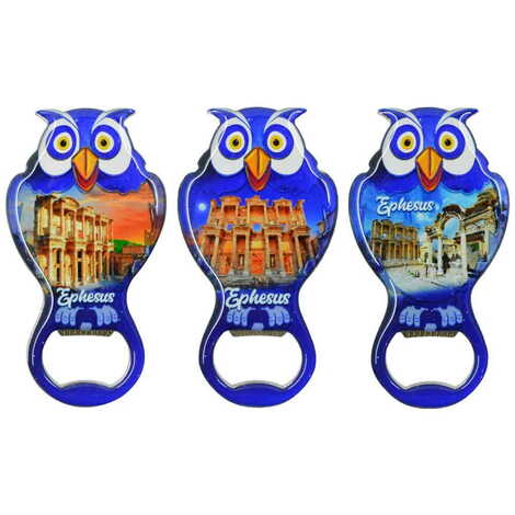 Ephesus Themed Owl Shaped Metal Magnetic Bottle Opener 88x47 mm - 3