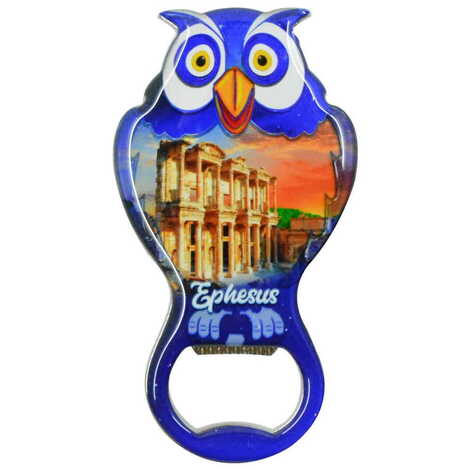 Ephesus Themed Owl Shaped Metal Magnetic Bottle Opener 88x47 mm - 4