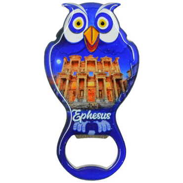 Ephesus Themed Owl Shaped Metal Magnetic Bottle Opener 88x47 mm - 5