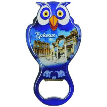 Ephesus Themed Owl Shaped Metal Magnetic Bottle Opener 88x47 mm - 6