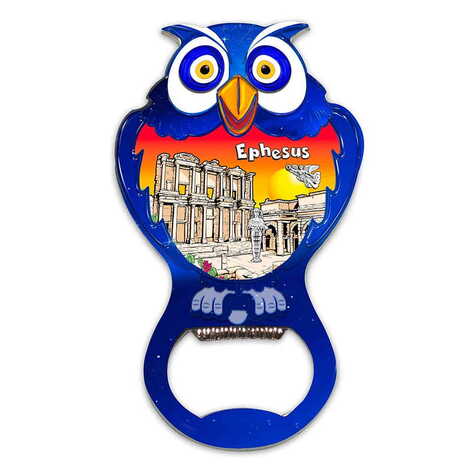 Ephesus Themed Owl Shaped Metal Magnetic Bottle Opener 88x47 mm - 7