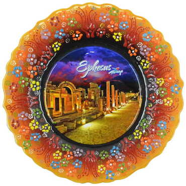 Ephesus Themed Turkish Ceramic Plate With Epoxy 25 Cm - 10