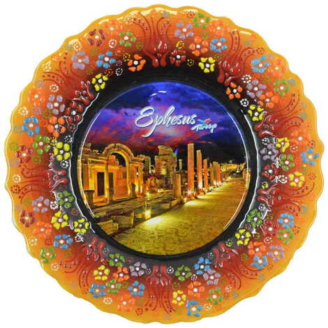 Ephesus Themed Turkish Ceramic Plate With Epoxy 25 Cm - 10