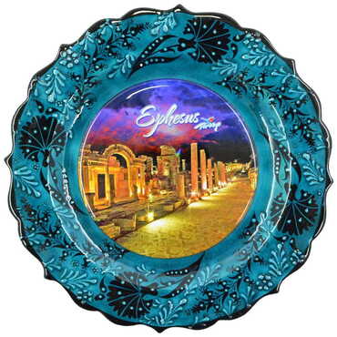 Ephesus Themed Turkish Ceramic Plate With Epoxy 25 Cm - 11