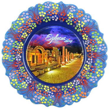 Ephesus Themed Turkish Ceramic Plate With Epoxy 25 Cm - 12