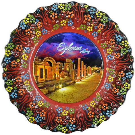 Ephesus Themed Turkish Ceramic Plate With Epoxy 25 Cm - 13