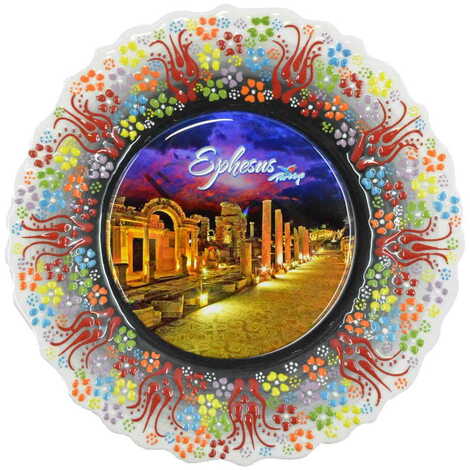 Ephesus Themed Turkish Ceramic Plate With Epoxy 25 Cm - 14