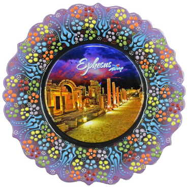 Ephesus Themed Turkish Ceramic Plate With Epoxy 25 Cm - 15