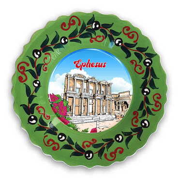 Ephesus Themed Turkish Ceramic Plate With Epoxy 25 Cm - 18