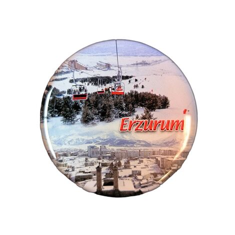 Erzurum Themed Epoxy Dome Round Souvenir Fridge Magnet 67 mm - 1