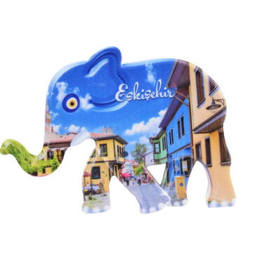 Eskisehir Themed Customised UV Printed Plastic Base Elephant Shaped Fridge Magnet 86x62 mm - 4