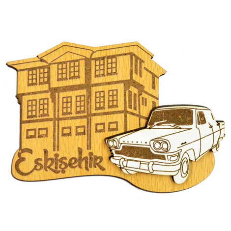 Eskisehir Themed Wooden Engraved Souvenir Fridge Magnet - 3