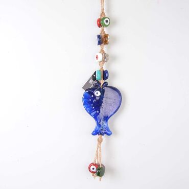 Evil Eye Macrame Fish Shaped Eight Bead Detailed Wall Hanging - 2