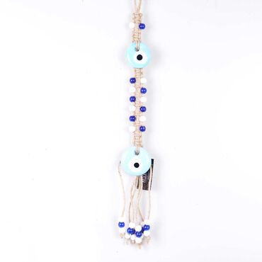 Evil Eye Macrame Light Blue Color Double Oval Shaped Wall Hanging - 3