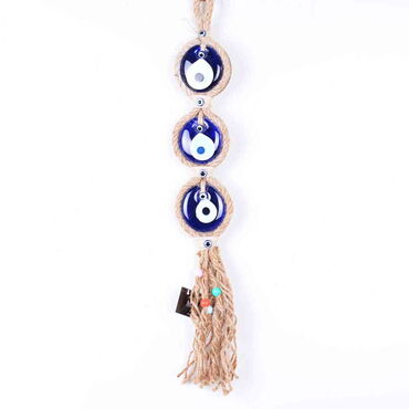 Evil Eye Macrame Triple Oval Shaped Macrame Framing Detailed Wall Hanging - Myros