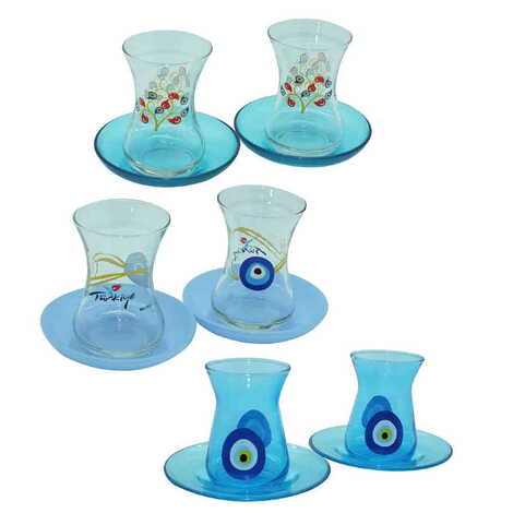 Evil Eye Themed Colored Tea Glass Set Of 2 Pcs - 2