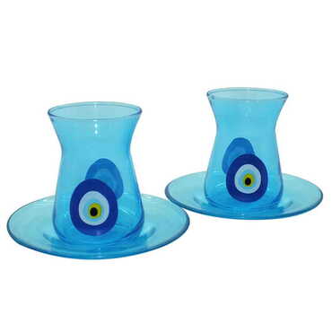 Evil Eye Themed Colored Tea Glass Set Of 2 Pcs - 3