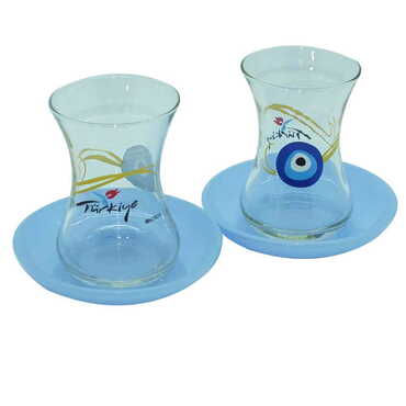 Evil Eye Themed Colored Tea Glass Set Of 2 Pcs - 4