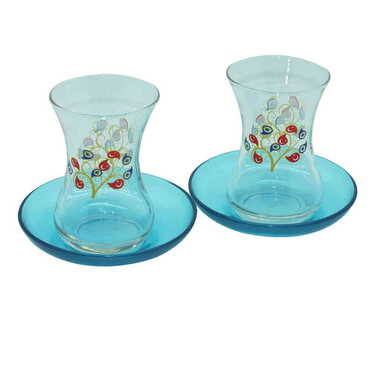 Evil Eye Themed Colored Tea Glass Set Of 2 Pcs - 5