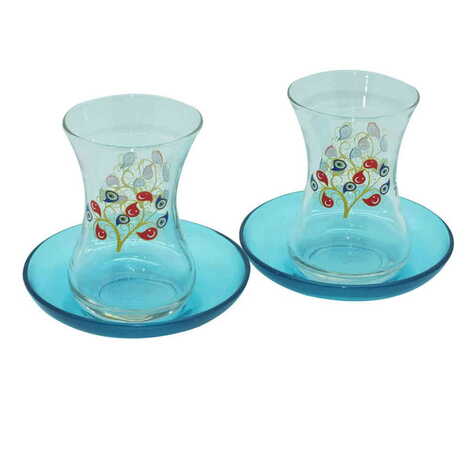 Evil Eye Themed Colored Tea Glass Set Of 2 Pcs - 5