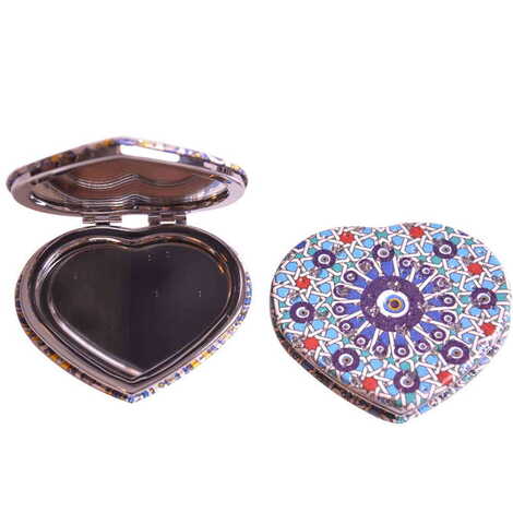 Evil Eye Themed Custom Printed Heart Shape Compact Mirror - 8