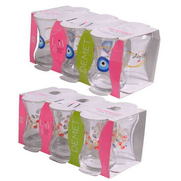 Evil Eye Themed Printed Tea Glass Set of 6 Pcs - 2