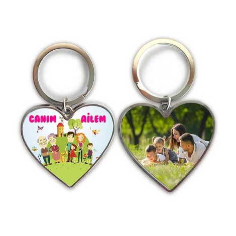 Family Themed Metal Heart ShapedDouble Face Keychain 45x90 mm - 2