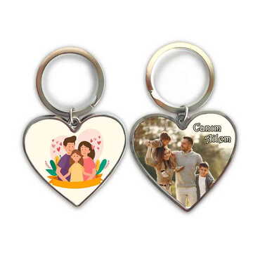 Family Themed Metal Heart ShapedDouble Face Keychain 45x90 mm - 3