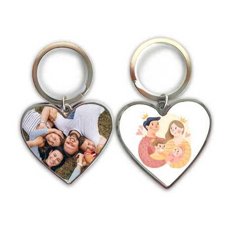 Family Themed Metal Heart ShapedDouble Face Keychain 45x90 mm - 4