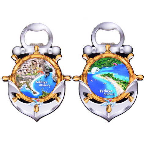 Fethiye Themed Anchor Shaped Metal Magnetic Bottle Opener 105x72 mm - 3