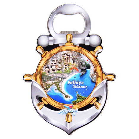 Fethiye Themed Anchor Shaped Metal Magnetic Bottle Opener 105x72 mm - 4