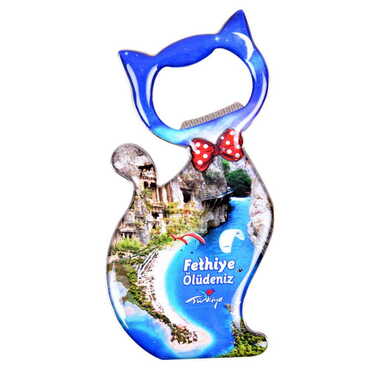 Fethiye Themed Cat Shaped Metal Magnetic Bottle Opener 97x48 mm - 4