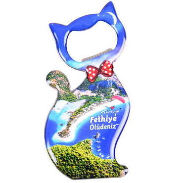 Fethiye Themed Cat Shaped Metal Magnetic Bottle Opener 97x48 mm - 5