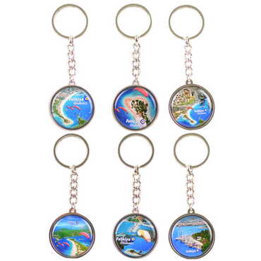 Fethiye Themed Metal Double Face Round Keychain 40x95 mm - 2