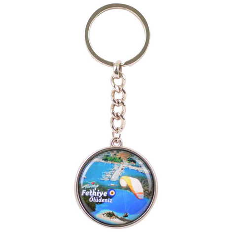 Fethiye Themed Metal Double Face Round Keychain 40x95 mm - 3