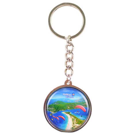 Fethiye Themed Metal Double Face Round Keychain 40x95 mm - 4