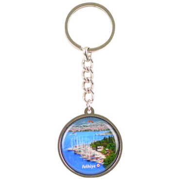 Fethiye Themed Metal Double Face Round Keychain 40x95 mm - 5