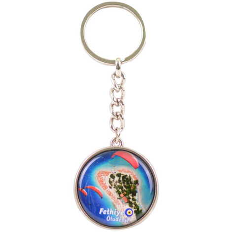 Fethiye Themed Metal Double Face Round Keychain 40x95 mm - 6